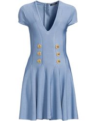 Balmain - 6-button Fine Knit Mini Skater Dress - Lyst