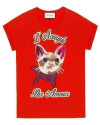 Gucci - Cat Embroidered Cotton-jersey T-shirt - Lyst