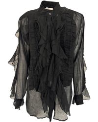 Dries Van Noten - Black Ruffle Cotton Silk Blend Shirt - Lyst