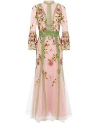 Costarellos - Lace-trimmed Embroidered Tulle Gown - Lyst