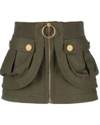 Balmain - Khaki Green Patch-pocket Denim Mini Skirt - Lyst
