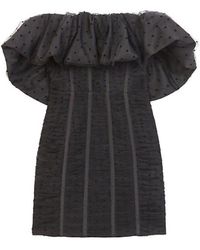Self-Portrait - Black Dot Mesh Frill Mini Dress - Lyst