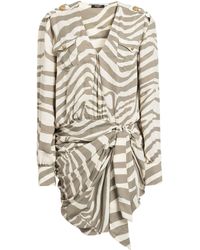Balmain - Draped Zebra Print Wrap Dress - Lyst