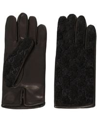 Gucci - Black Leather Embossed Monogram GG Gloves - Lyst