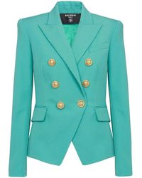 Balmain - Peak Lapels Wool Double Breasted Blazer - Lyst