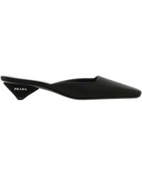 Prada - Black Satin Mule Loafers - Lyst