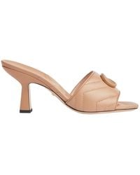 Gucci - Double-g Beige Leather Slide Sandals - Lyst