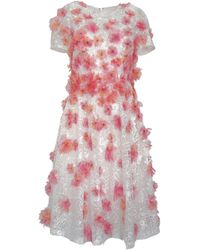 Pamella Roland - Pink Floral-appliqued Lace Midi Dress - Lyst