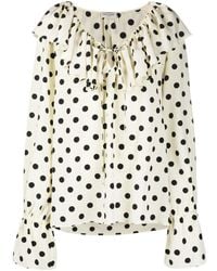Saint Laurent - Ruffle-collar Polka-dot Print Silk Blouse - Lyst