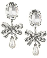 Alessandra Rich - Crystal Bow Pearl Drop Earring - Lyst