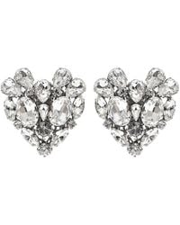 Alessandra Rich - Silvertone Crystal Heart Stud Clip-on Earrings - Lyst