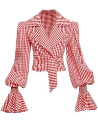 Balmain - Gingham Balloon-sleeve Cotton Blouse - Lyst