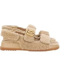 Gucci - Double G Merino Wool Sandals Beige - Lyst