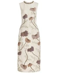 Adam Lippes - Floral Embroidered Wool-silk Sheath Midi Dress - Lyst