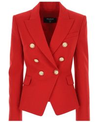Balmain - Red Double Breasted Tailored Wool Blazer - Lyst