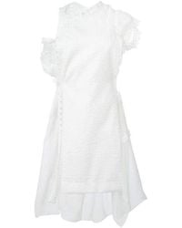 Sacai - Lace Trim White Seersucker Dress - Lyst