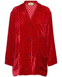 Gucci - GG Embossed Devoré Velvet Shirt In Red - Lyst
