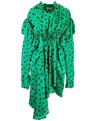 Balenciaga - Polka Dot Print Long Sleeve Logo Jacquard Babydoll Dress - Lyst