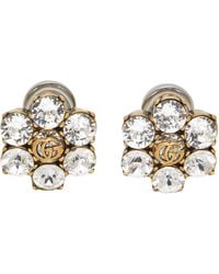 Gucci - Crystal GG Logo Clip Earrings In Gold-tone Metal - Lyst