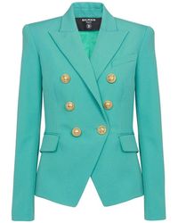 Balmain - Peak Lapels Wool Double Breasted Blazer - Lyst