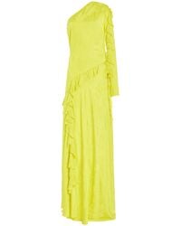 Alejandra Alonso Rojas - One Shoulder Yellow Silk Ruffle Dress - Lyst