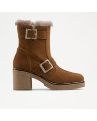 Russell & Bromley - Buckle Up Women's Tan Brown Suede Double Shearling Boots - Lyst