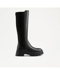 Russell & Bromley - Edgy High Women's Black Calf Leather Clean Lug Back Stretch Boots - Lyst