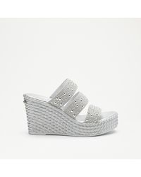 Russell & Bromley - Stella Women's Silver Embellished Triple Strap Wedge - Lyst