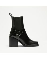 Russell & Bromley - Jolene Women's Black Calf Leather Harness Heeled Square Toe Boots - Lyst
