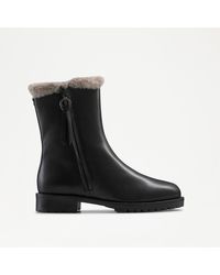 Russell & Bromley - Lake Women's Side Zip Round Toe Faux Shearling Lined Boots, Black, Calf Leather - Lyst