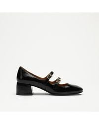 Russell & Bromley - Low Block Heel Round Toe Mary Jane Shoes, Black, Naplak Leather - Lyst