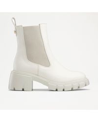 Russell & Bromley - City Low Women's White Leather Round Toe Chunky Chelsea Boots - Lyst