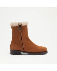 Russell & Bromley - Lake Women's Tan Brown Suede Side-zip Faux Shearling Lined Boots - Lyst