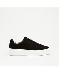 Russell & Bromley - Park Mid Women's Black Suede Flatform Mid Laceless Sneakers - Lyst