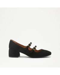 Russell & Bromley - Jane Women's Low Block Heel Round Toe Mary Jane Shoes, Black, Suede - Lyst