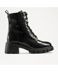 Russell & Bromley - Laceabout Women's Black Leather Crocodile Print Round Toe Lace Up Boots - Lyst