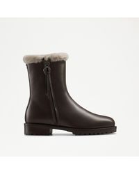 Russell & Bromley - Lake Women's Side Zip Round Toe Faux Shearling Lined Boots, Brown, Calf Leather - Lyst