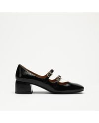 Russell & Bromley - Jane Women's Low Block Heel Round Toe Mary Jane Shoes, Black, Naplak Leather - Lyst