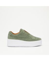 Russell & Bromley - Park Up Women's Green Suede Laceless Flatform Sneakers - Lyst