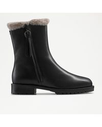 Russell & Bromley - Lake Women's Side Zip Round Toe Faux Shearling Lined Boots, Black, Calf Leather - Lyst