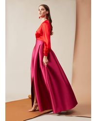 Sachin & Babi Juliette Colorblock V-neck Long-sleeve Gown W/ Twill Skirt - Red