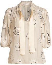 Rebecca Taylor Parasol Embroidered Silk Blouse - Natural