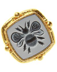 Elizabeth Locke Stone Intaglio Banded Agate Bee Ring - Metallic