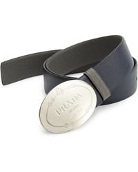 Prada Reversible Saffiano Leather Plaque Belt in Black for Men ...  