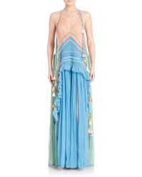 Chloé Ruffled Silk Rainbow Gown - Multicolor