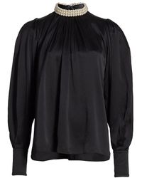Andrew Gn Pearl-trim Silk Satin Blouse - Black