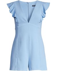 Black Halo Deklyn Crepe Ruffled Playsuit - Blue