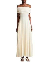 Khaite Lilibet Off-shoulder Jersey Maxi Dress in White Natural Womens Dresses Khaite Dresses 
