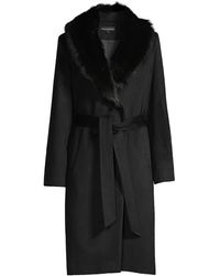 Sofia Cashmere Wool-cashmere Belted Shearling Collar Coat - Black