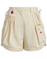 Rosie Assoulin Easy Pleated Floral Shorts - Natural